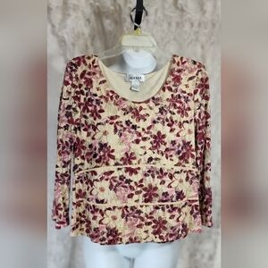 Alfani Cream and Tan Fitted Ribbed Blouse